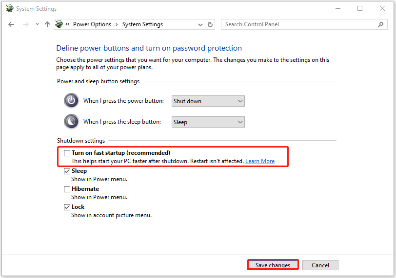 turn off fast startup