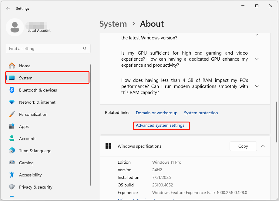 click Advanced system settings
