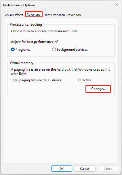 click Change under the Virtual memory section