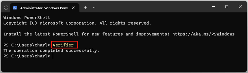 type verifier and press Enter