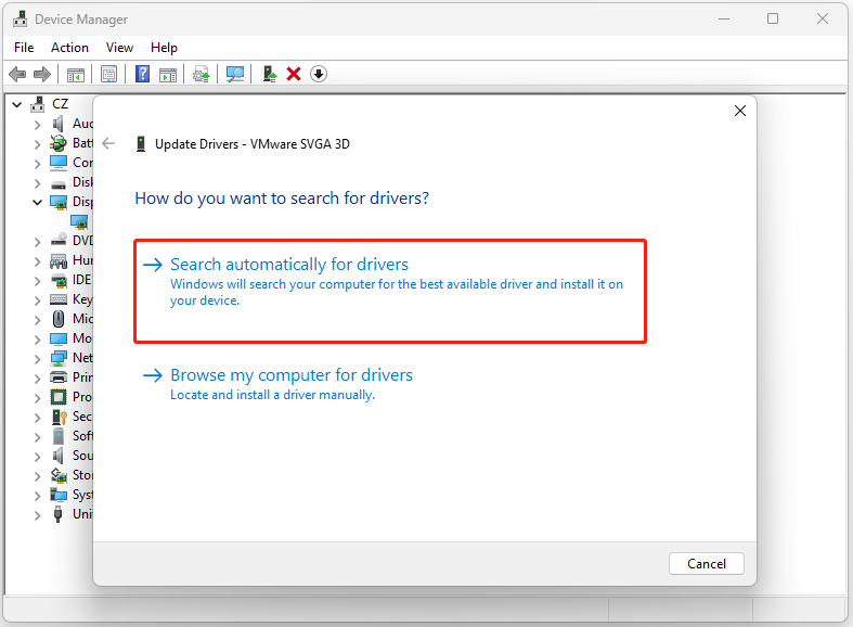 select Search automatically for drivers
