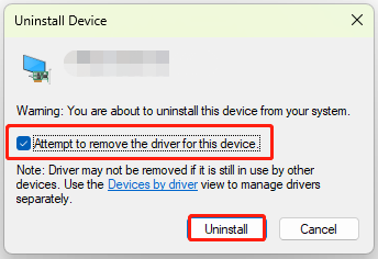 click Uninstall in the Uninstall Device window