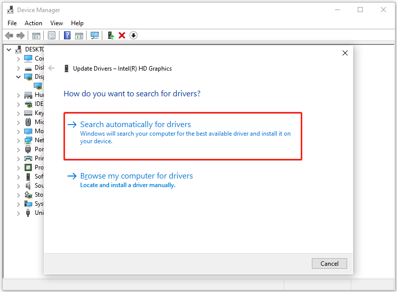 select Search automatically for drivers