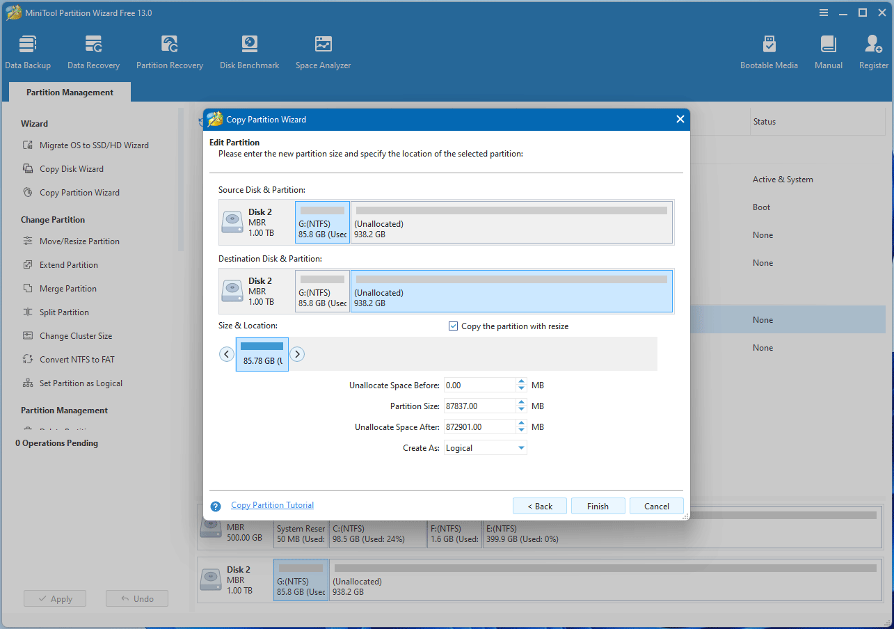 screenshot showing copy partition wizard in MiniTool Partition Wizard