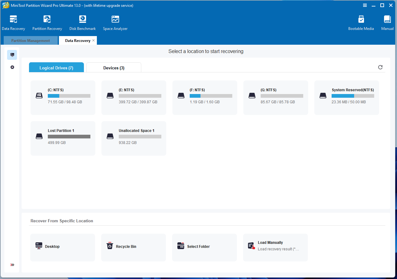 screenshot showing data recovery in MiniTool Partition Wizard
