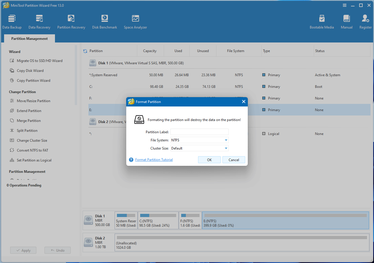 screenshot showing partition formatting in MiniTool Partition Wizard