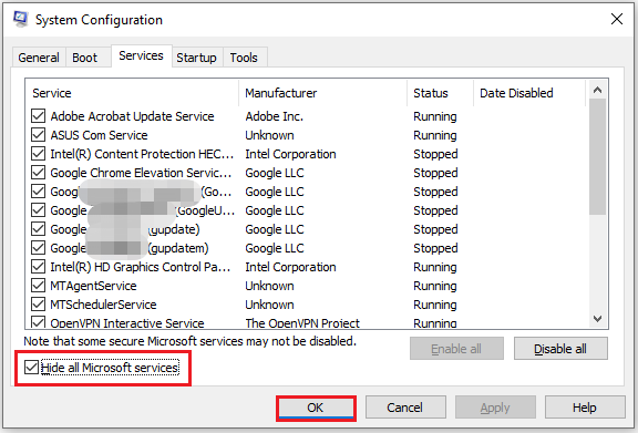 click Disable all