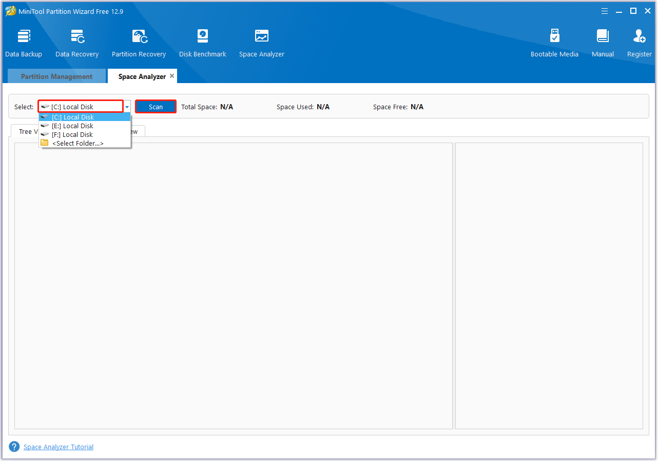 select the target drive to scan in MiniTool Partition Wizard