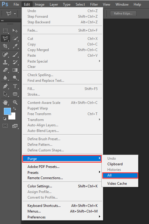 clear all Photoshop caches