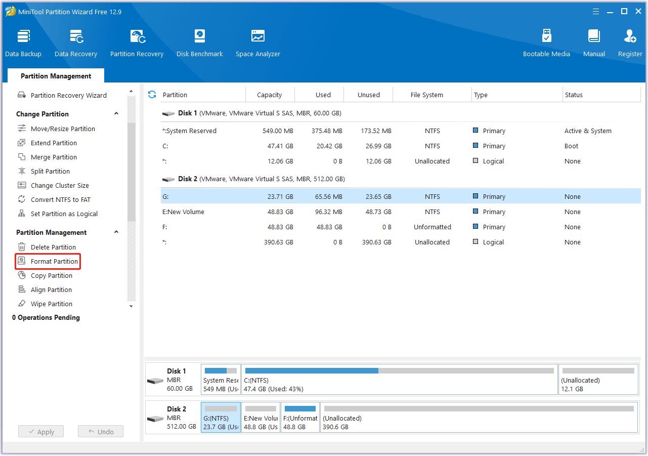 Select the Format Partition in MiniTool Partition Wizard