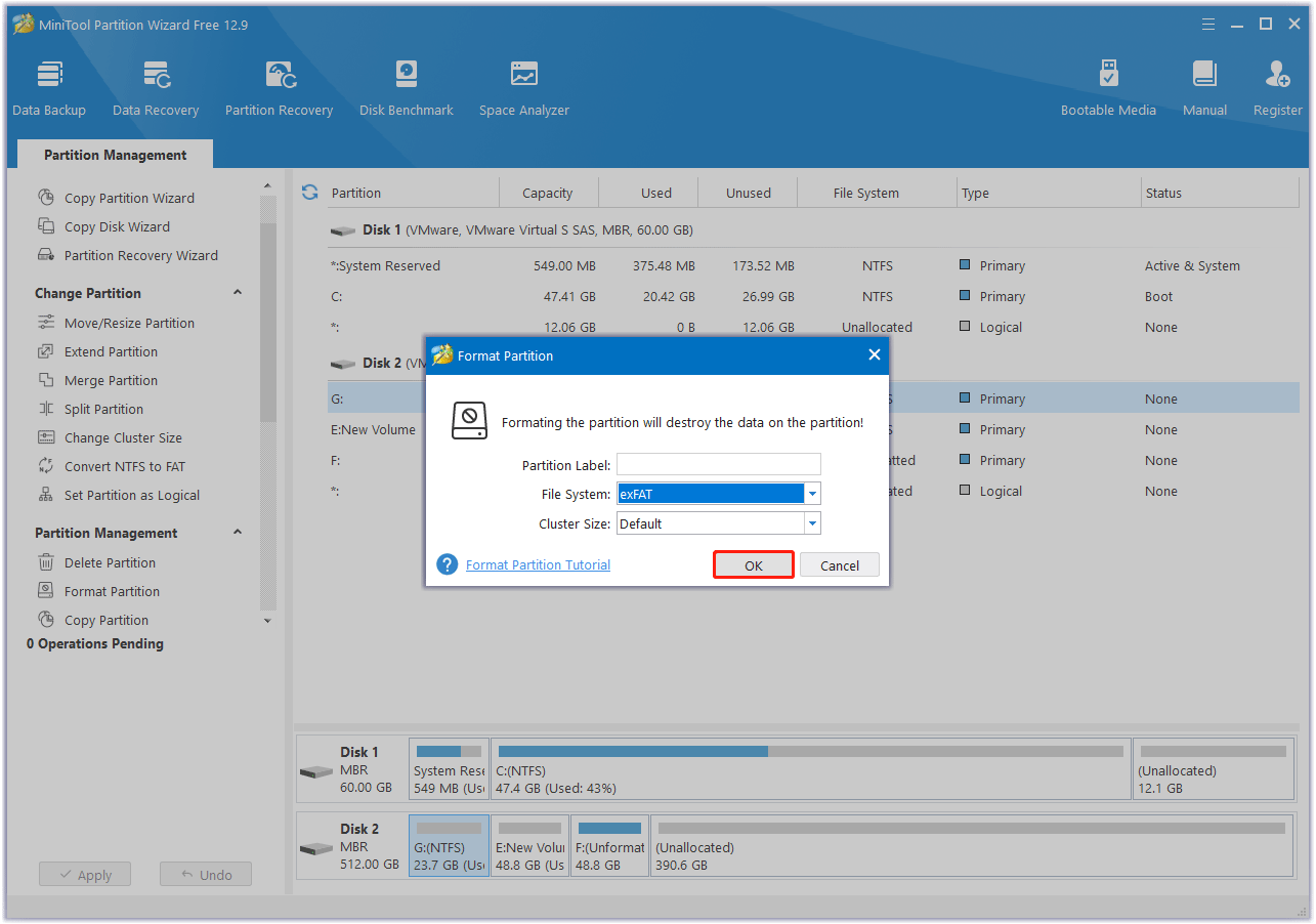 choose file system in MiniTool Partition Wizard