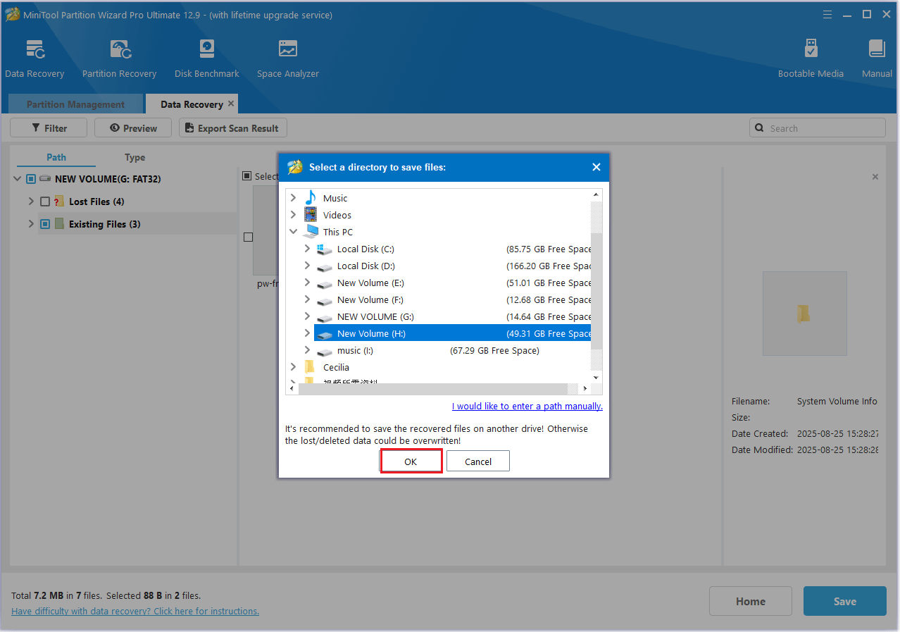 click OK in MiniTool Partition Wizard