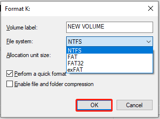 choose an NTFS file system