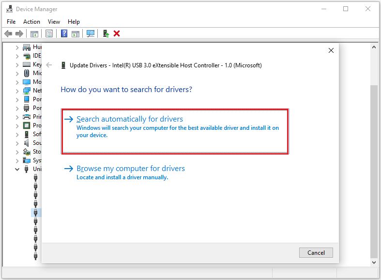 click Search automatically for drivers