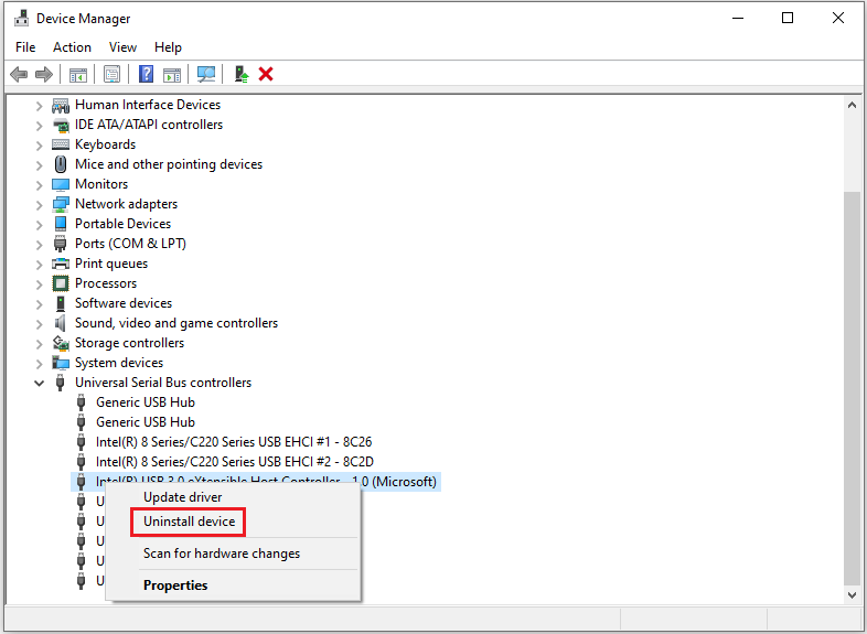 click Uninstall device