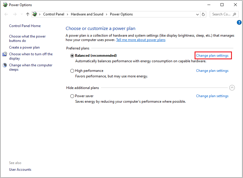 click Change plan settings