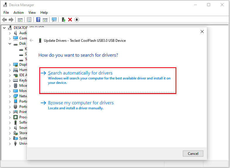 Search automatically for drivers