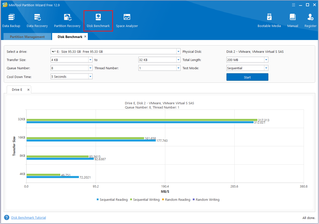 test WD hard drive speed in MiniTool Partition Wizard