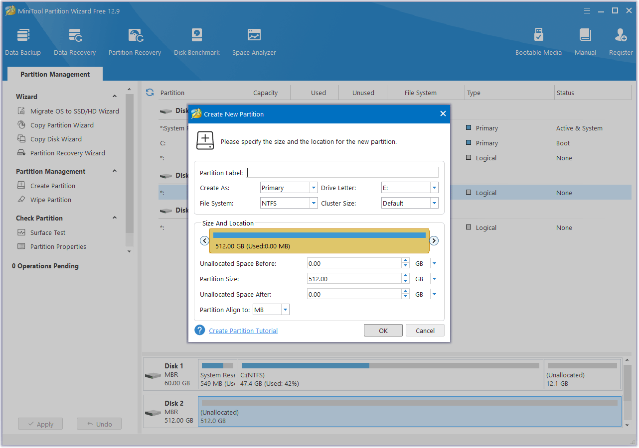 set the partition parameter in MiniTool Partition Wizard