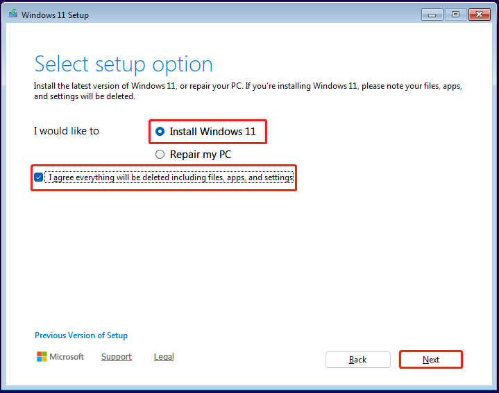 choose Install Windows 11 and click Next