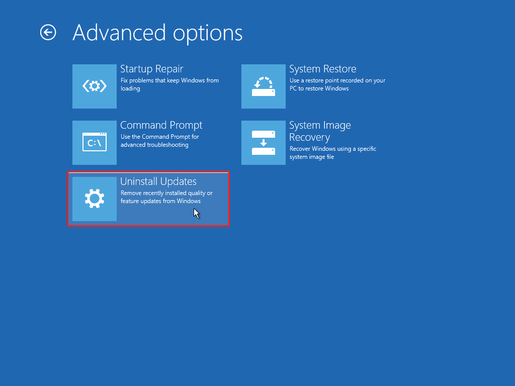 select Uninstall Updates