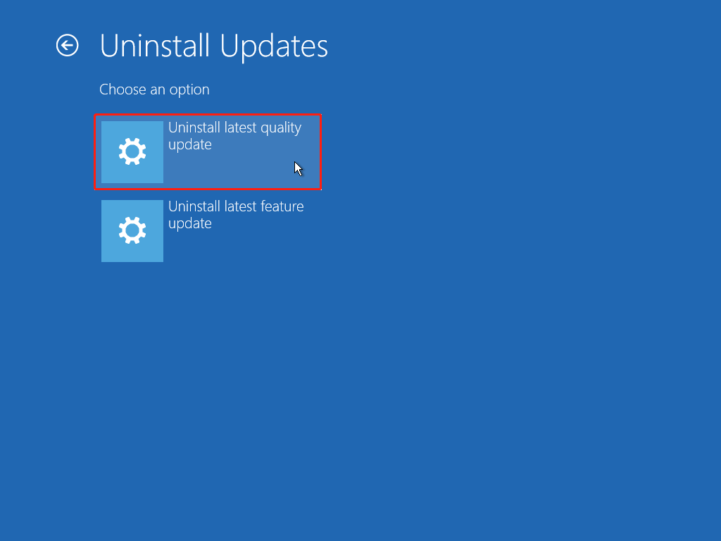 select Uninstall latest quality update