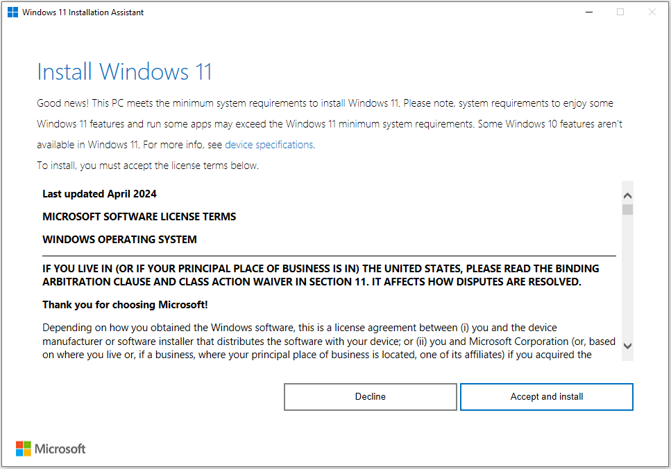 screenshot showing Windows 11 Installation Assistant interface