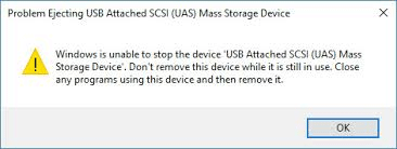Windows is unable to stop the device USB mass storage device