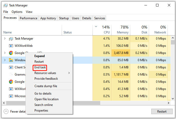 end the Windows Explorer process