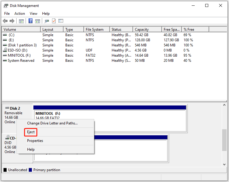 eject the device with Disk Management