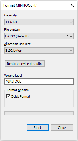 format USB drive to FAT32 in File Explorer