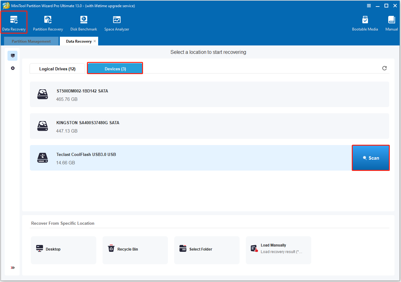 select the PS4 hard drive and click Scan in MiniTool Partition Wizard