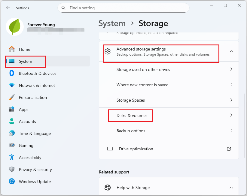 click Disks & volumes