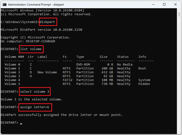 change drive letter by using Command Prompt