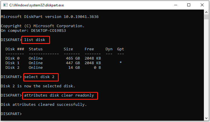 remove write protection via Diskpart