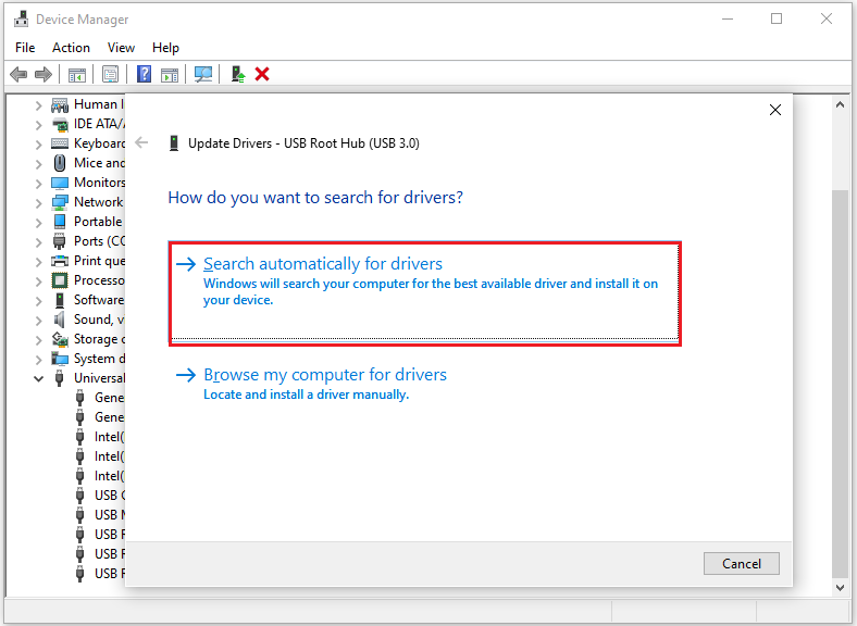 click Search automatically for drivers
