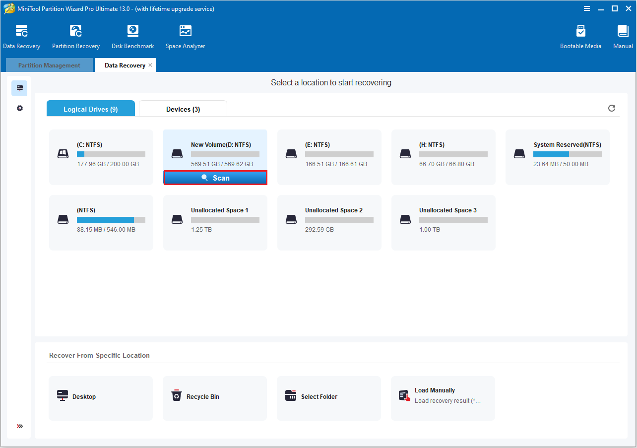 scan the wiped drive in MiniTool Partition Wizard