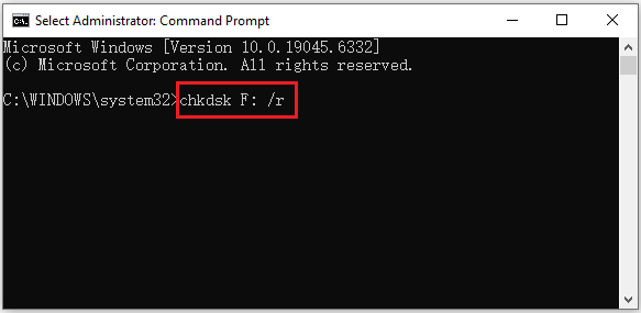 type chkdsk F: /r in the command prompt