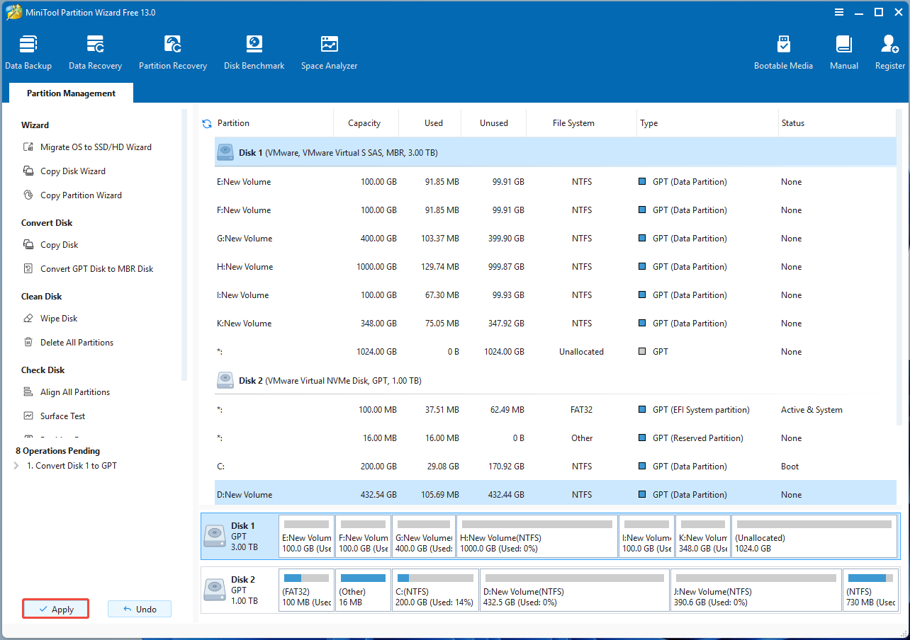 screenshot showing the Apply button in MiniTool Partition Wizard
