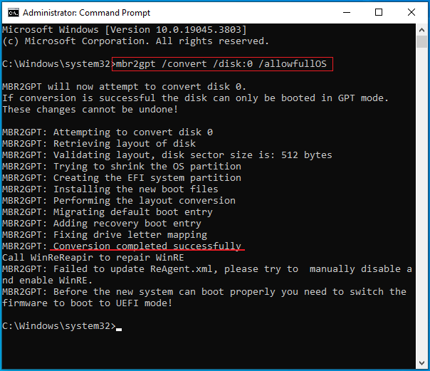 screenshot showing MBR2GPT
