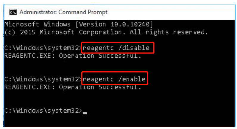 enable WinRE in Command Prompt