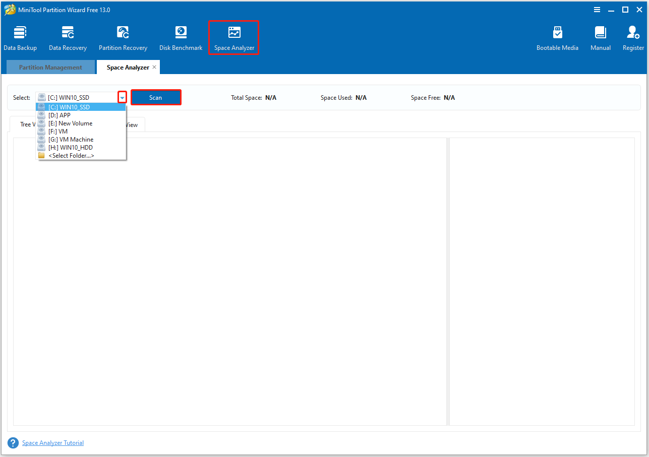 perform Space Analyzer in MiniTool Partition Wizard
