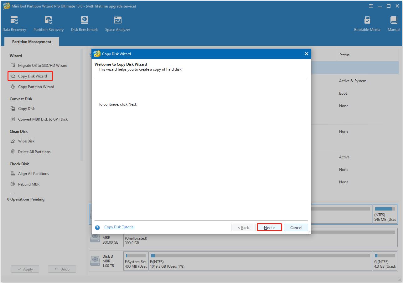 select Copy Disk Wizard and click Next