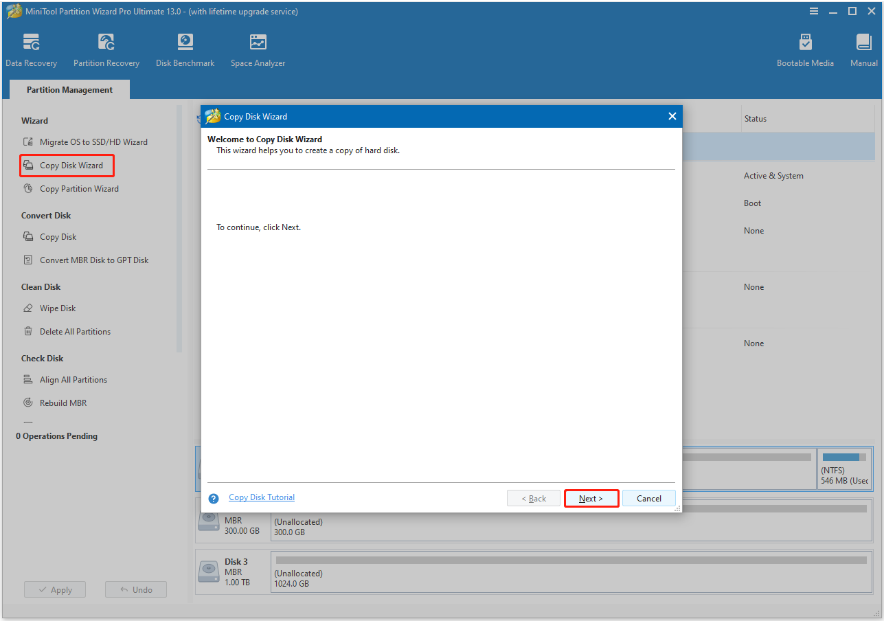 select Copy Disk Wizard and click Next