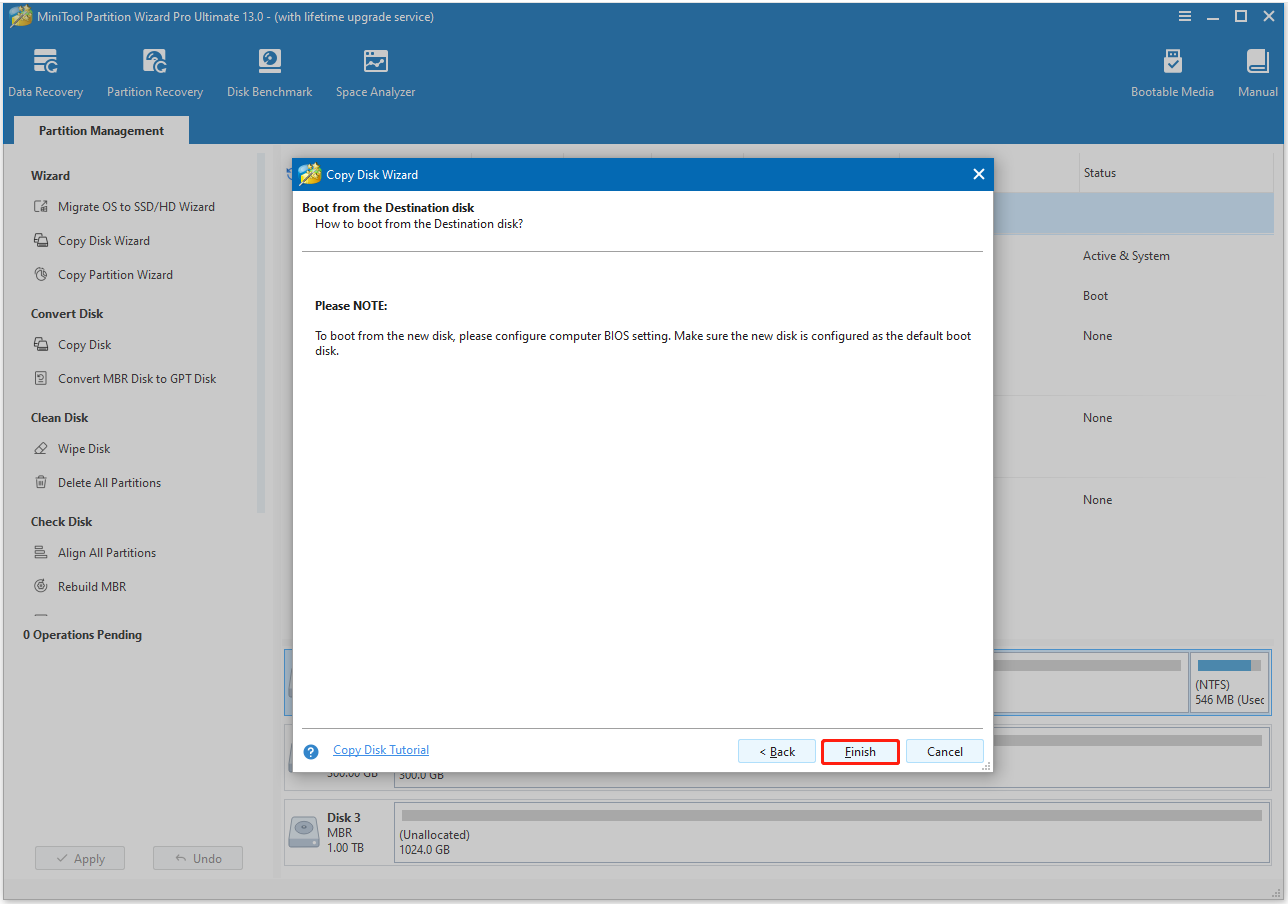read Please NOTE and click Finish