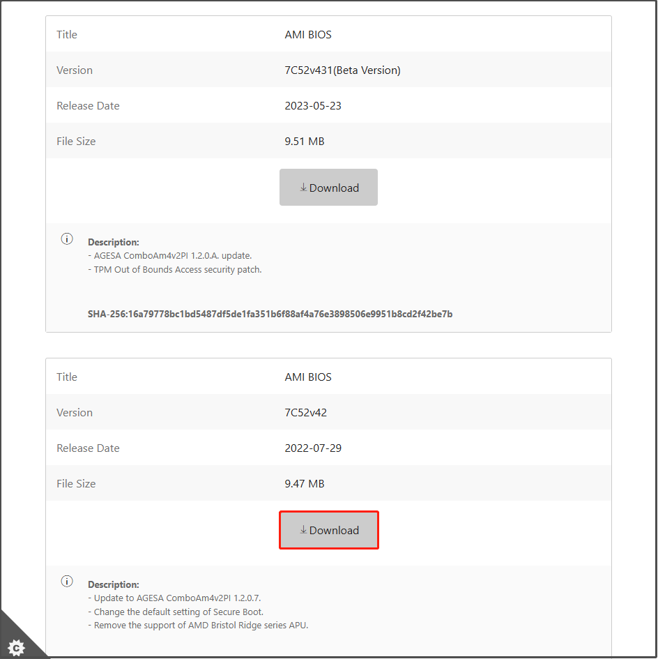 download the needed BIOS update file