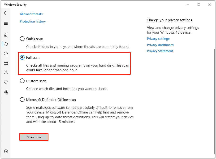 choose Full scan and click Scan now