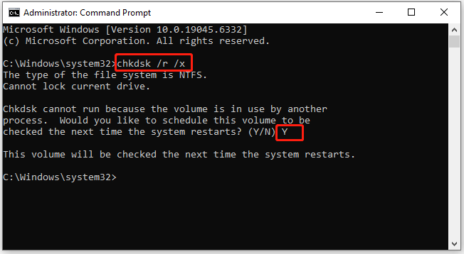 run CHKDSK command in Command Prompt