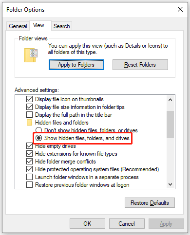 show hidden folders