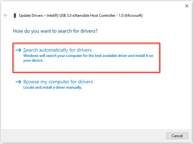 update the USB controller driver in Device Manager